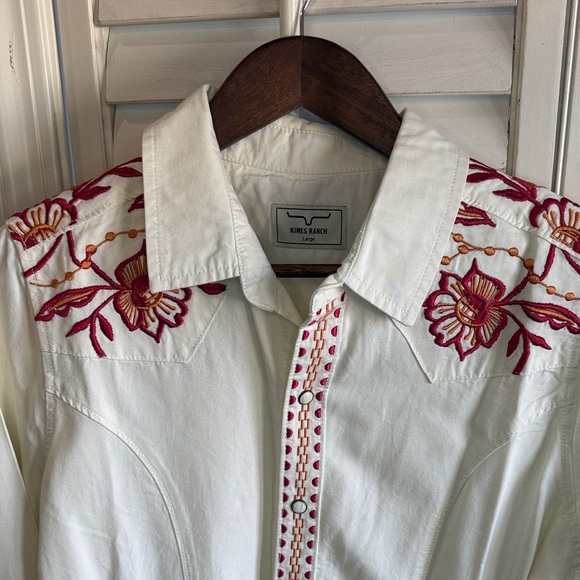 Kimes Ranch Tops - Kimes Ranch Cream Western Shirt, Size L